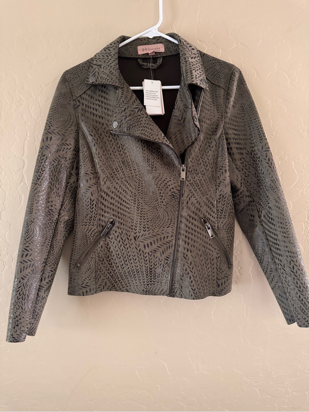 Philosophy Olive-Patterned Moto Jacket